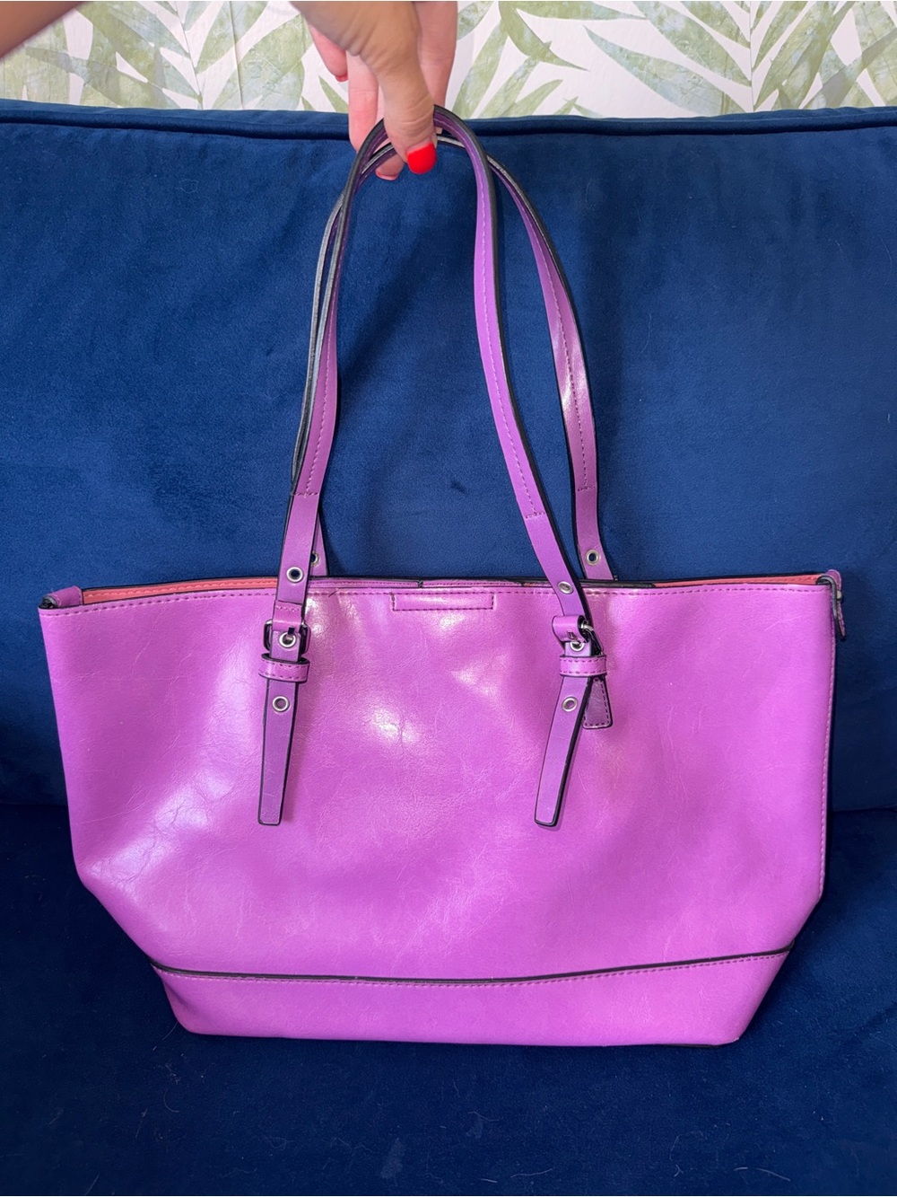 Vibrant Purple Leather Tote with Adjustable Straps